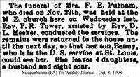 Putnam, Mrs. F. E. (Funeral Notice)